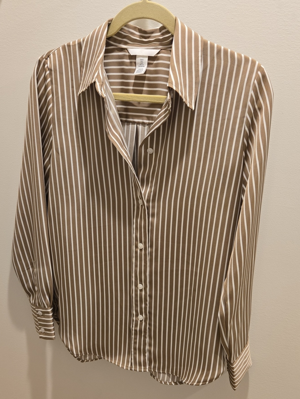 Women's Brown and White Silky Stripe Button-Up Shirt
